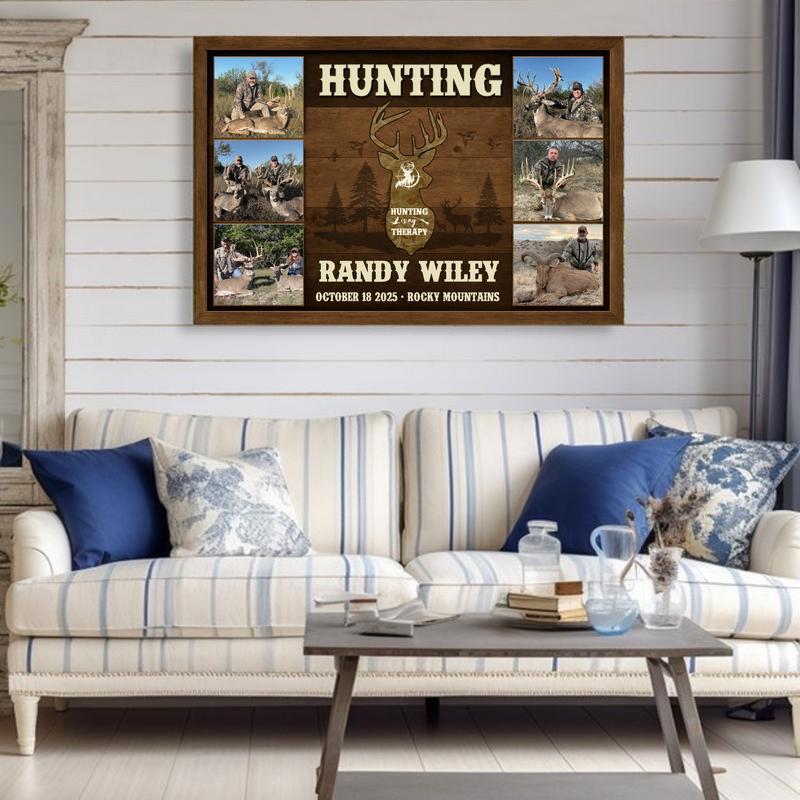 Personalized Hunting Is My Therapy Deer Photo Collage Canvas