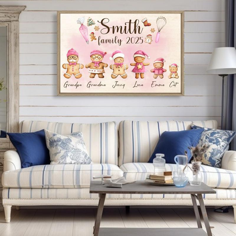 Pink Gingerbread Family Canvas - Personalized Christmas Gift