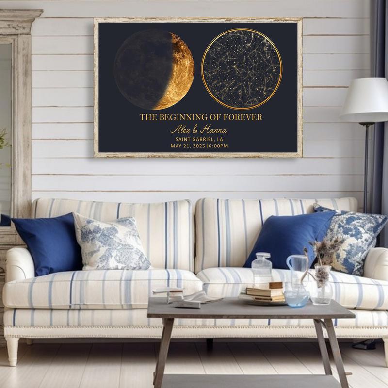 Romantic Night Sky Canvas - Custom Moon Phase Star Map Gift