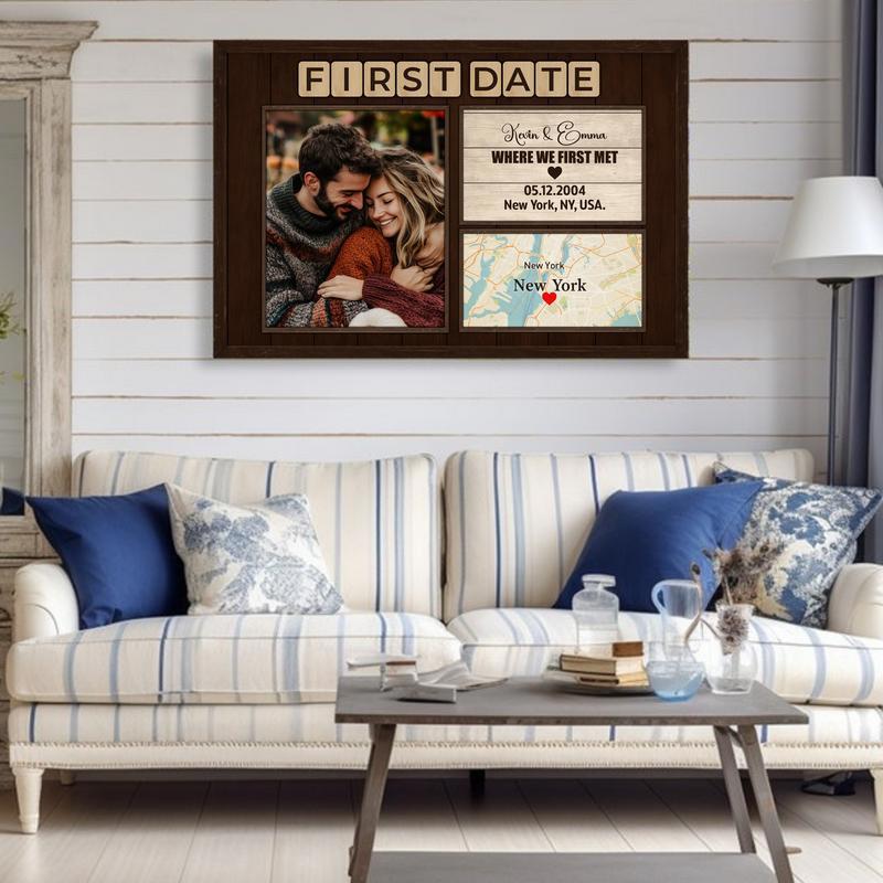 Rustic Personalized Couple Gift - Where We First Met Map Canvas