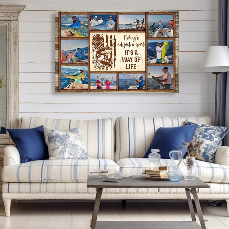 Unique Keepsake Canvas For Fishermen - Rustic Photo Collage Gift