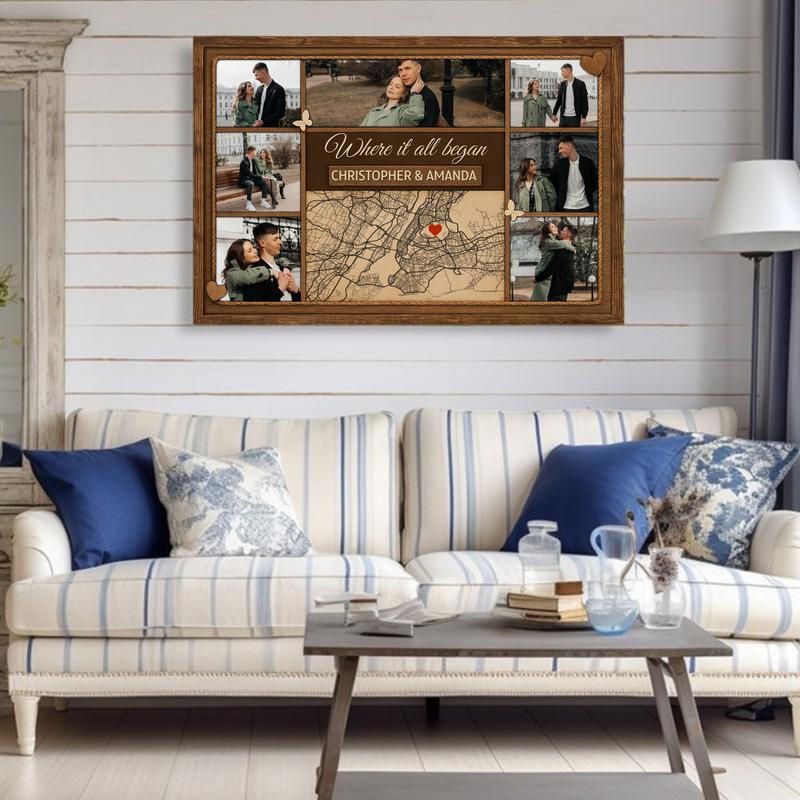 Where Our Story Began Personalized Map Photo Collage Canvas