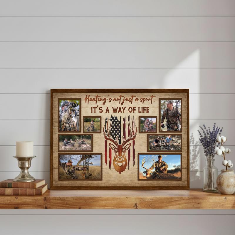 American Flag Deer Photo Collage - Personalized Hunting Canvas