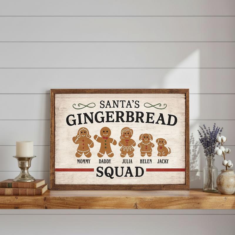 Christmas Gingerbread Family Canvas - Personalized Name & Cookie