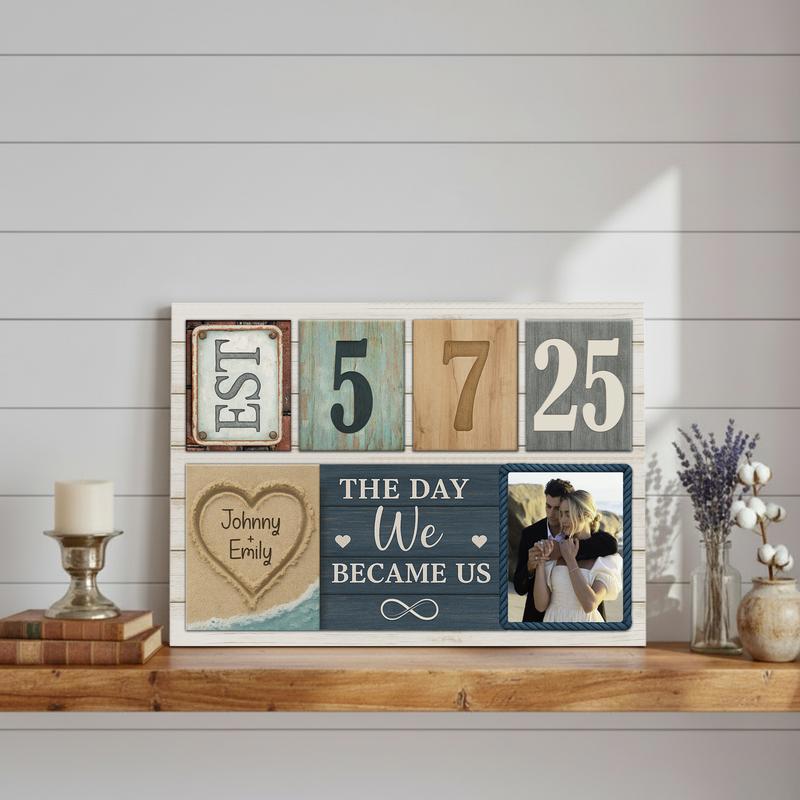 Established Year Photo Keepsake - Custom Couple Milestone Canvas