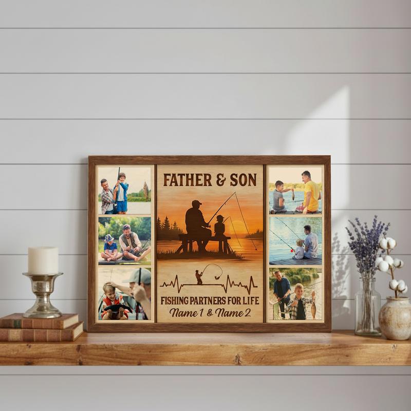 Father & Son Fishing Keepsake Canvas - Custom Photo Collage Gift
