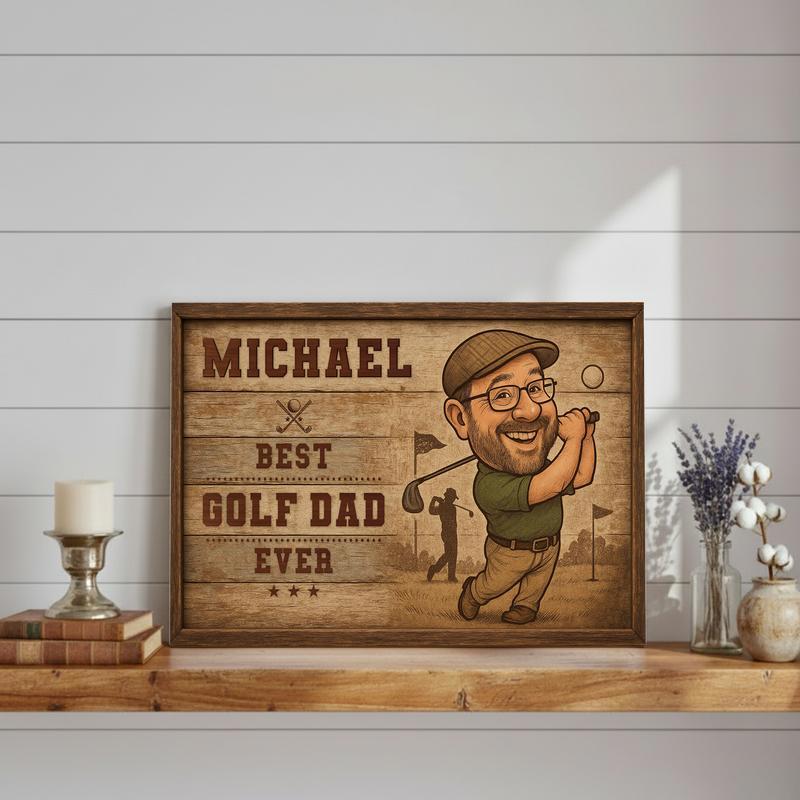 Funny Gift For Dad - Custom Golf Dad Caricature Portrait Canvas