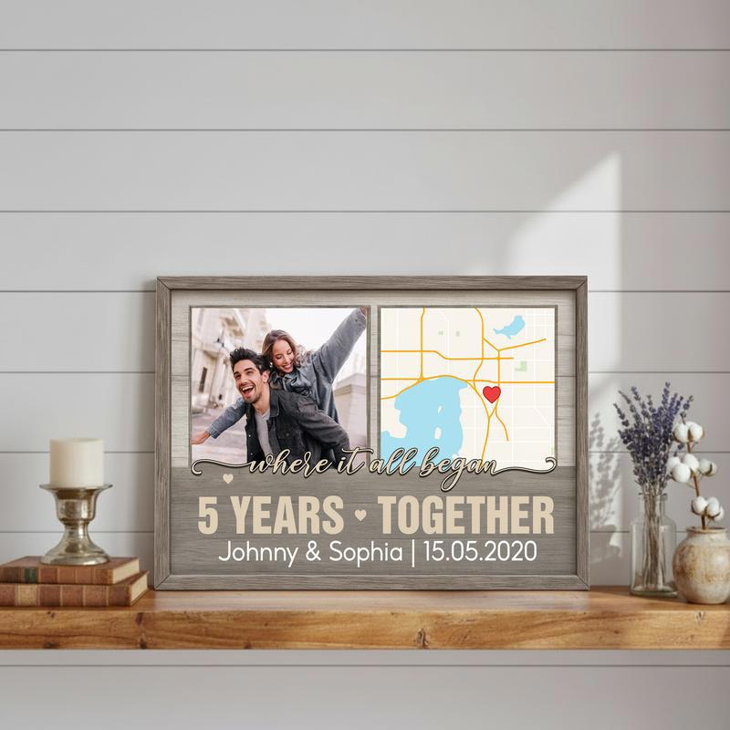 Our Journey Starts Here - Personalized Anniversary Map Gift Canvas