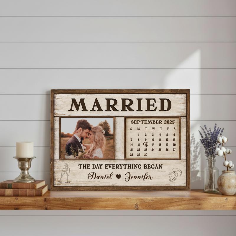 "Our Story Began" Personalized Rustic Wedding Date Canvas