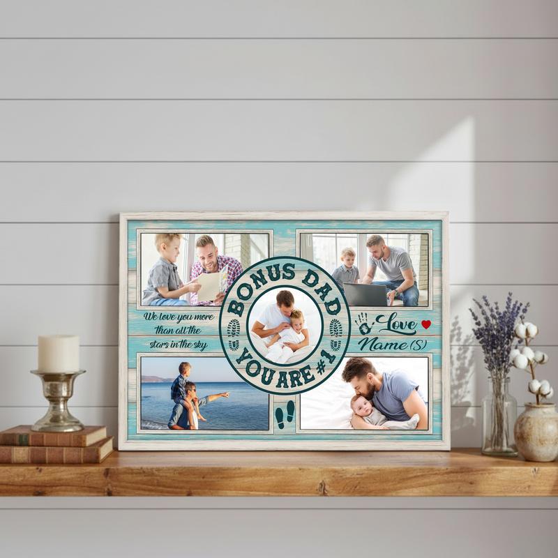 Personalized Bonus Dad Photo Collage Canvas - Father's Day Gift