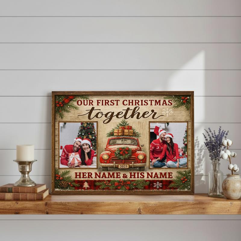 Personalized First Christmas Together Photo For Couples Canvas