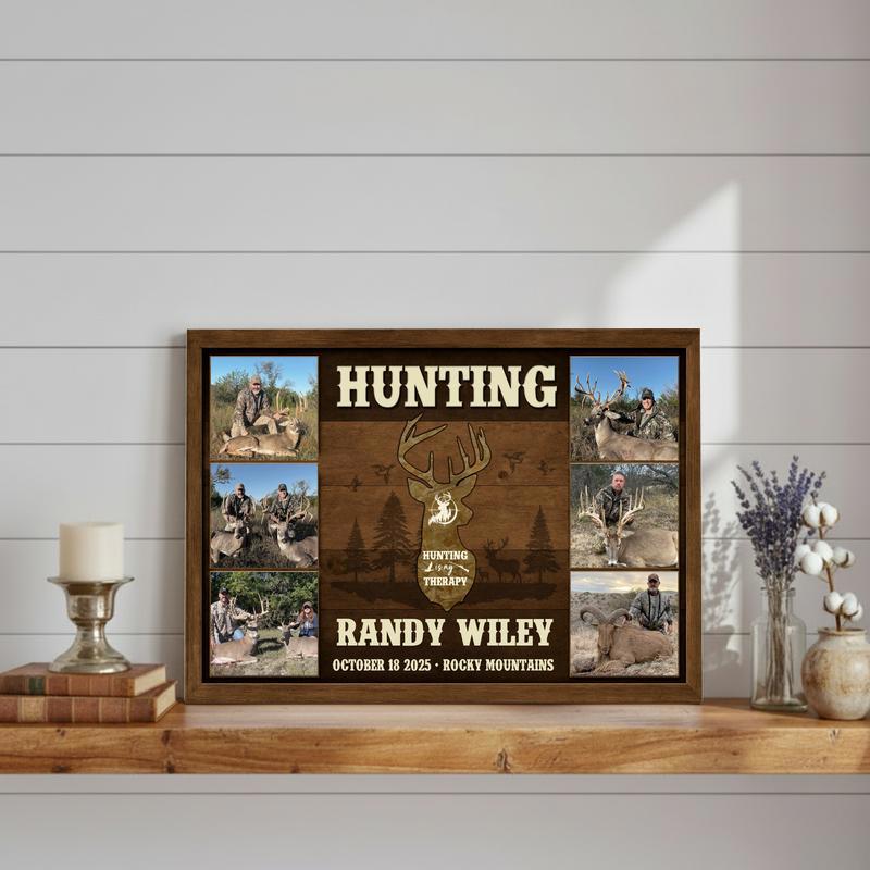 Personalized Hunting Is My Therapy Deer Photo Collage Canvas