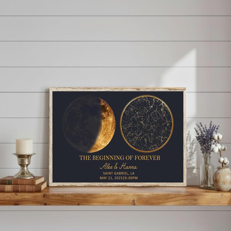 Romantic Night Sky Canvas - Custom Moon Phase Star Map Gift