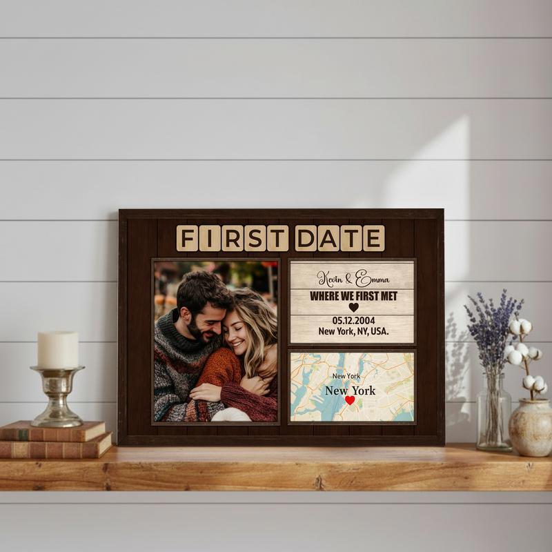 Rustic Personalized Couple Gift - Where We First Met Map Canvas