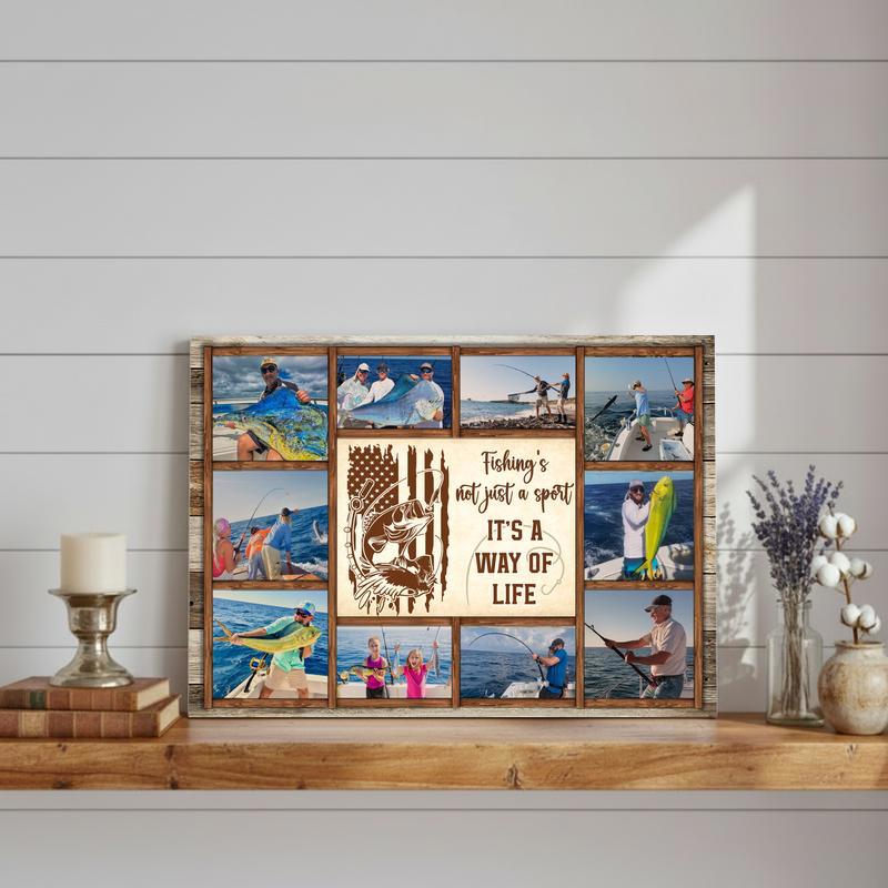 Unique Keepsake Canvas For Fishermen - Rustic Photo Collage Gift