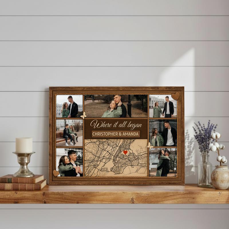 Where Our Story Began Personalized Map Photo Collage Canvas