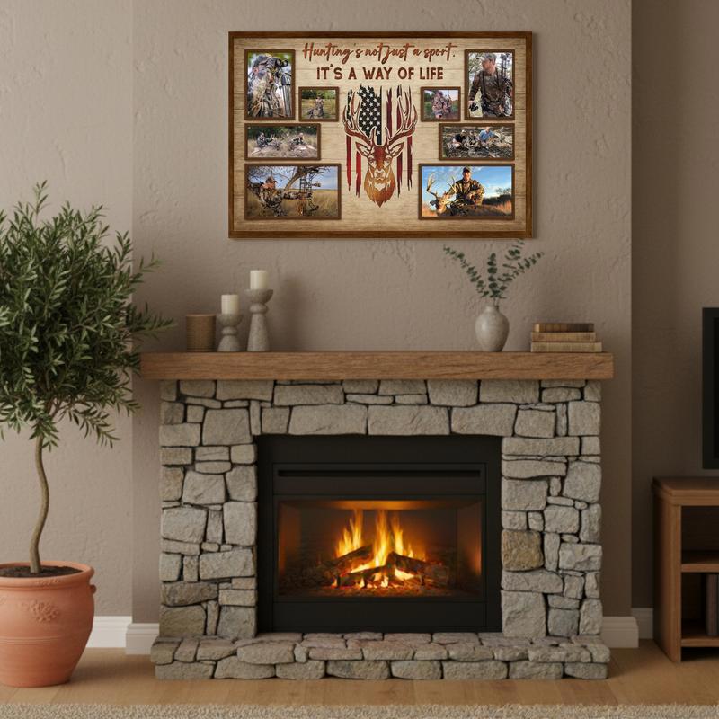 American Flag Deer Photo Collage - Personalized Hunting Canvas