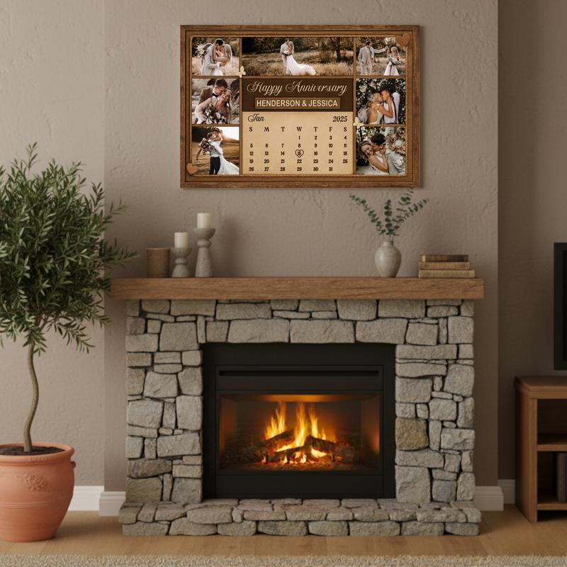 Cherished Anniversary Date Photo Collage Rustic Calendar Canvas