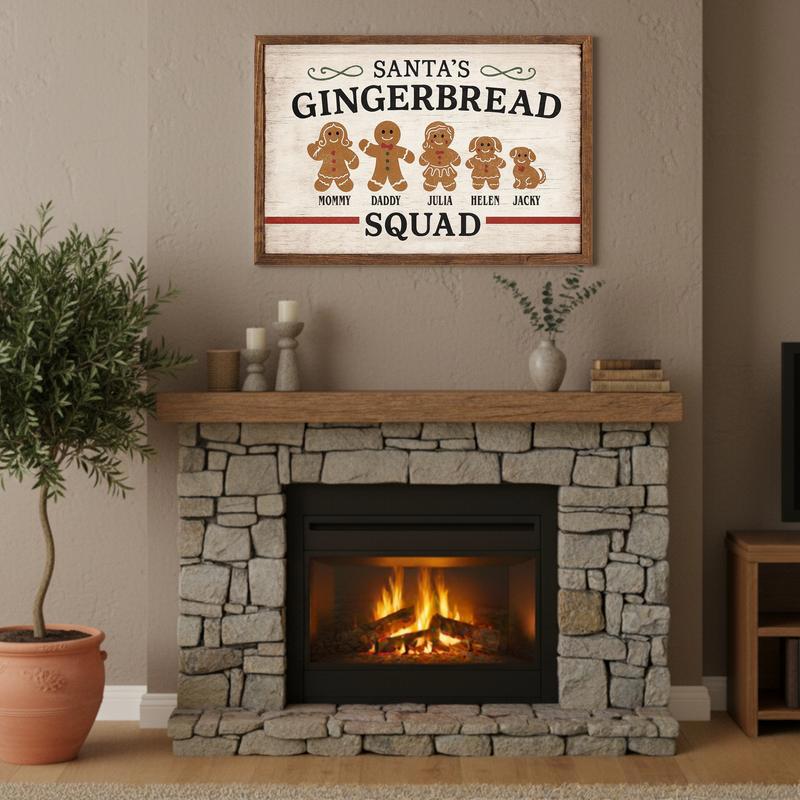 Christmas Gingerbread Family Canvas - Personalized Name & Cookie