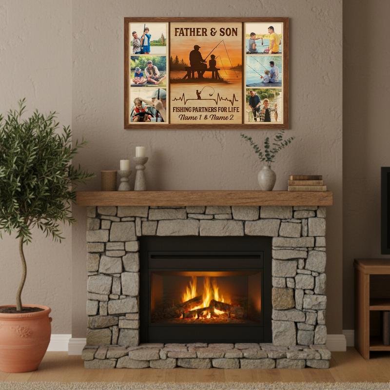 Father & Son Fishing Keepsake Canvas - Custom Photo Collage Gift