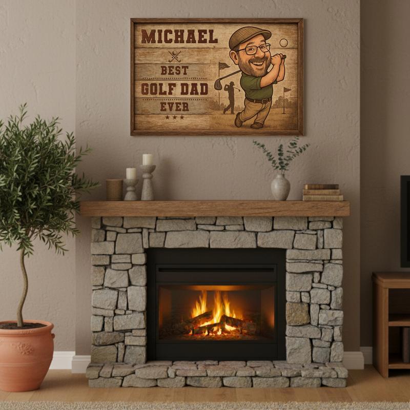 Funny Gift For Dad - Custom Golf Dad Caricature Portrait Canvas