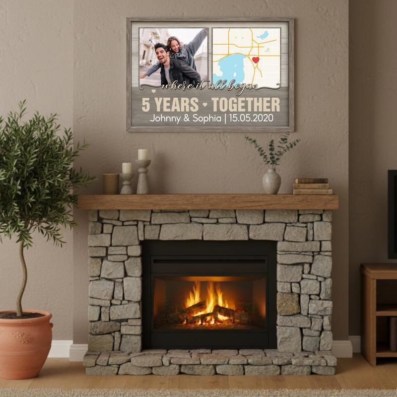 Our Journey Starts Here - Personalized Anniversary Map Gift Canvas