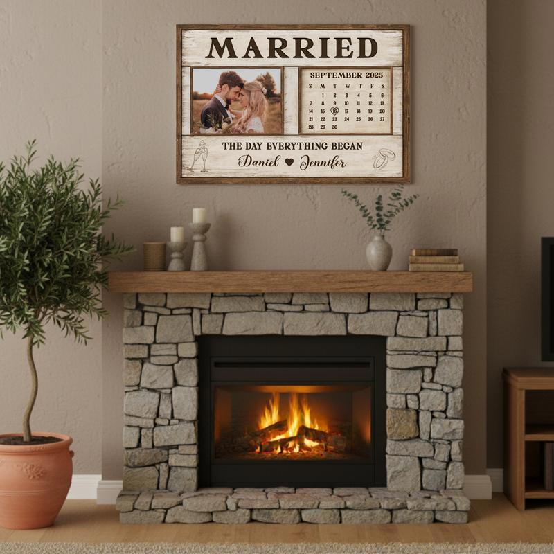 "Our Story Began" Personalized Rustic Wedding Date Canvas