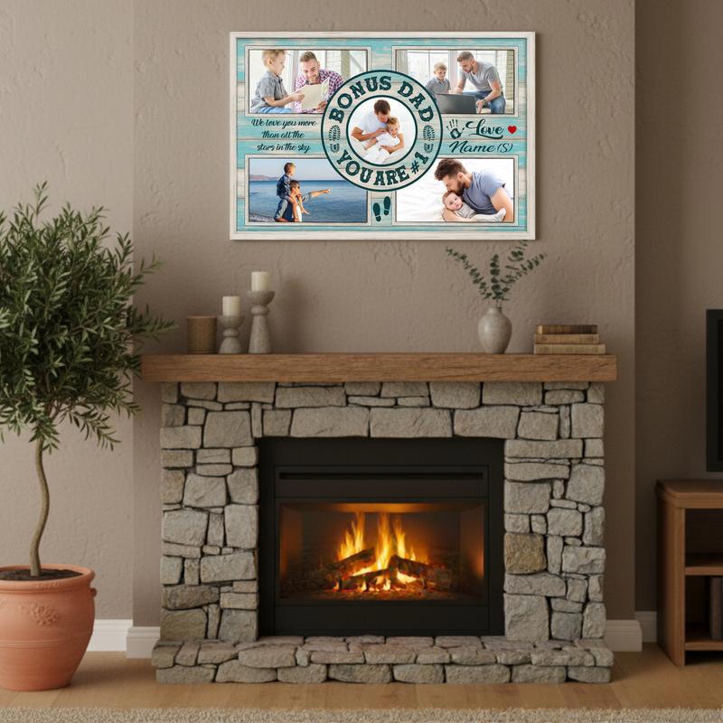 Personalized Bonus Dad Photo Collage Canvas - Father's Day Gift