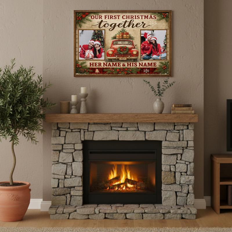 Personalized First Christmas Together Photo For Couples Canvas