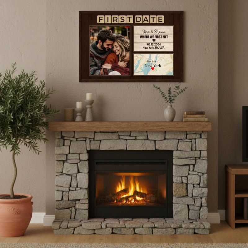 Rustic Personalized Couple Gift - Where We First Met Map Canvas