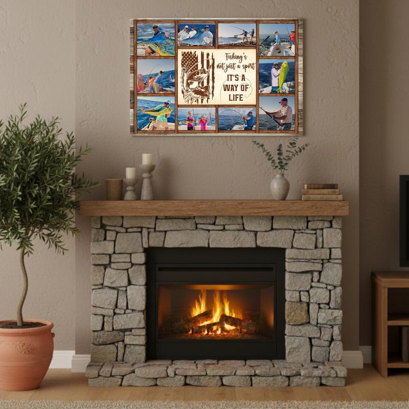Unique Keepsake Canvas For Fishermen - Rustic Photo Collage Gift