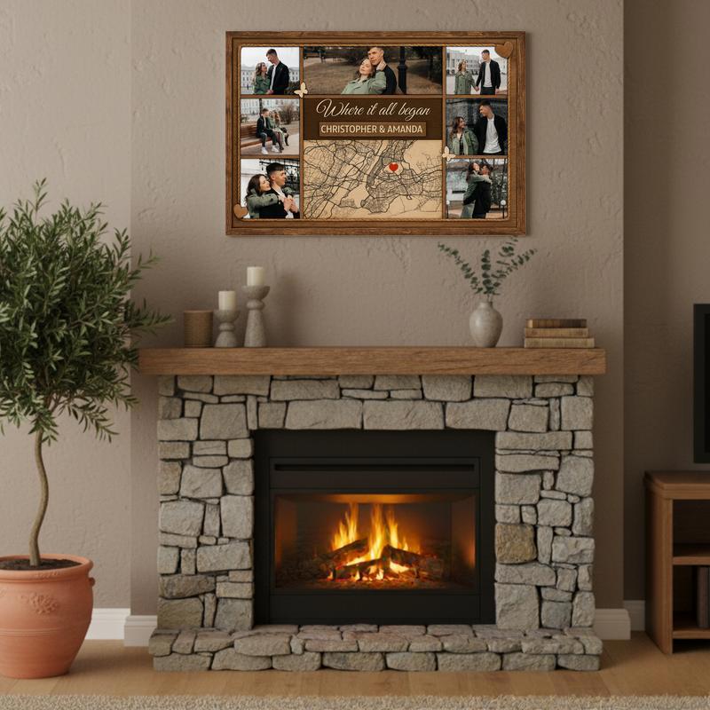 Where Our Story Began Personalized Map Photo Collage Canvas
