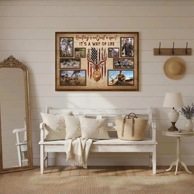 American Flag Deer Photo Collage - Personalized Hunting Canvas