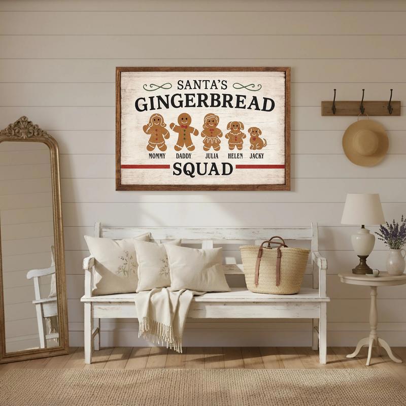 Christmas Gingerbread Family Canvas - Personalized Name & Cookie