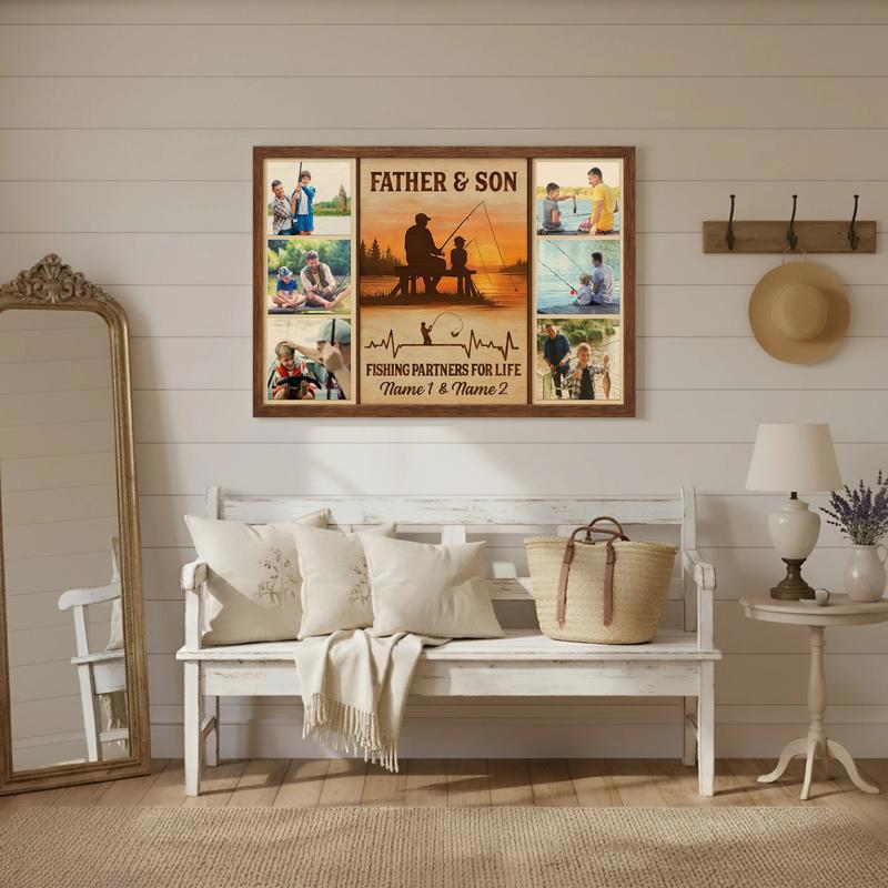 Father & Son Fishing Keepsake Canvas - Custom Photo Collage Gift