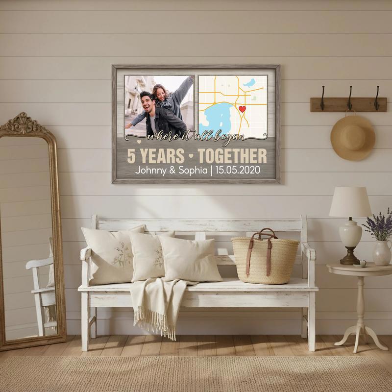 Our Journey Starts Here - Personalized Anniversary Map Gift Canvas