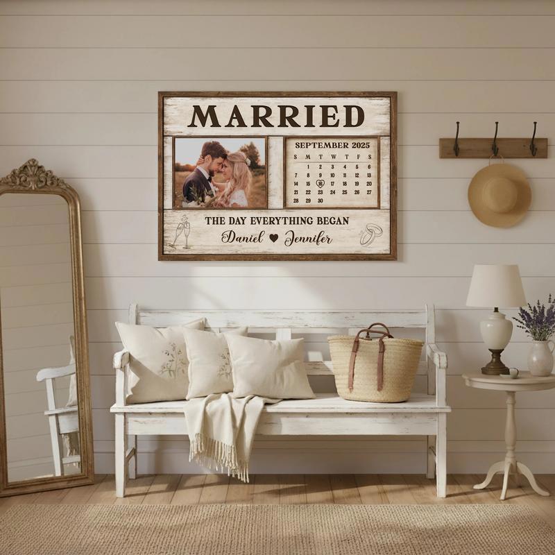 "Our Story Began" Personalized Rustic Wedding Date Canvas