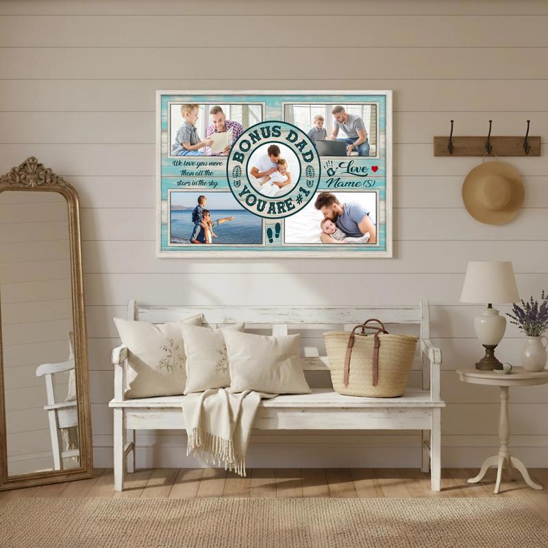 Personalized Bonus Dad Photo Collage Canvas - Father's Day Gift