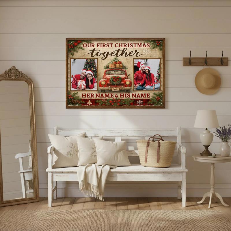 Personalized First Christmas Together Photo For Couples Canvas