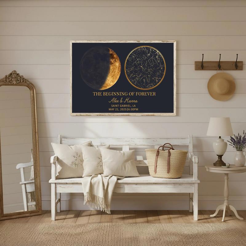 Romantic Night Sky Canvas - Custom Moon Phase Star Map Gift