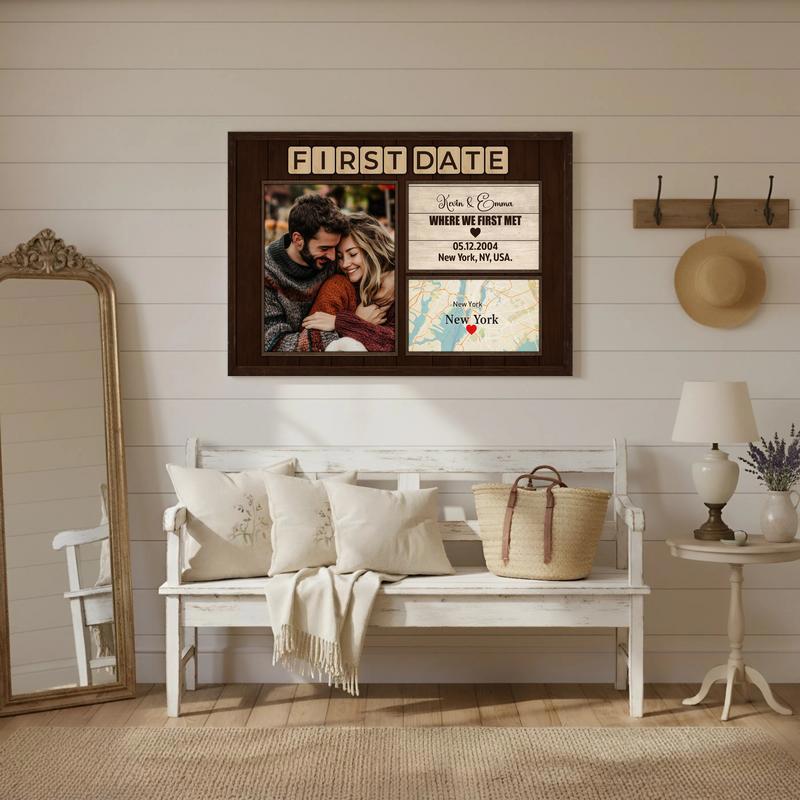Rustic Personalized Couple Gift - Where We First Met Map Canvas