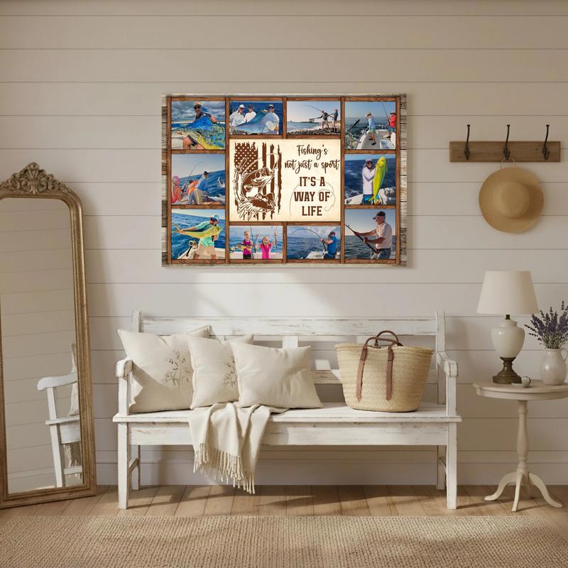 Unique Keepsake Canvas For Fishermen - Rustic Photo Collage Gift
