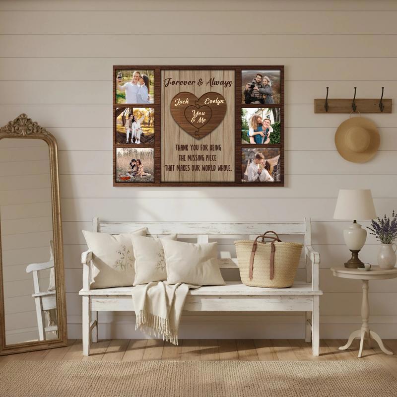 Valentine Gift - Personalized Couple Puzzle Photo Collage Canvas