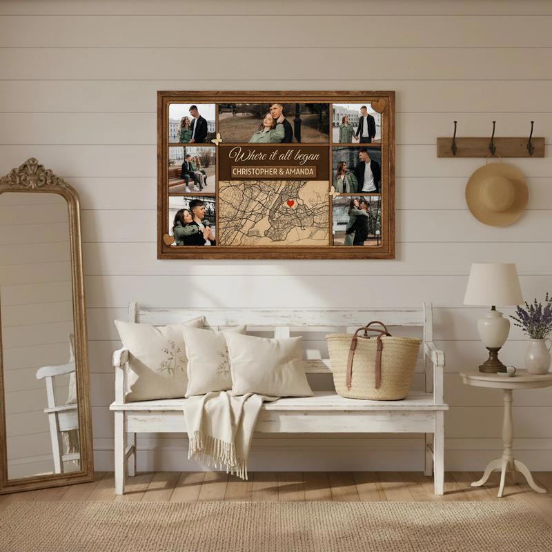 Where Our Story Began Personalized Map Photo Collage Canvas