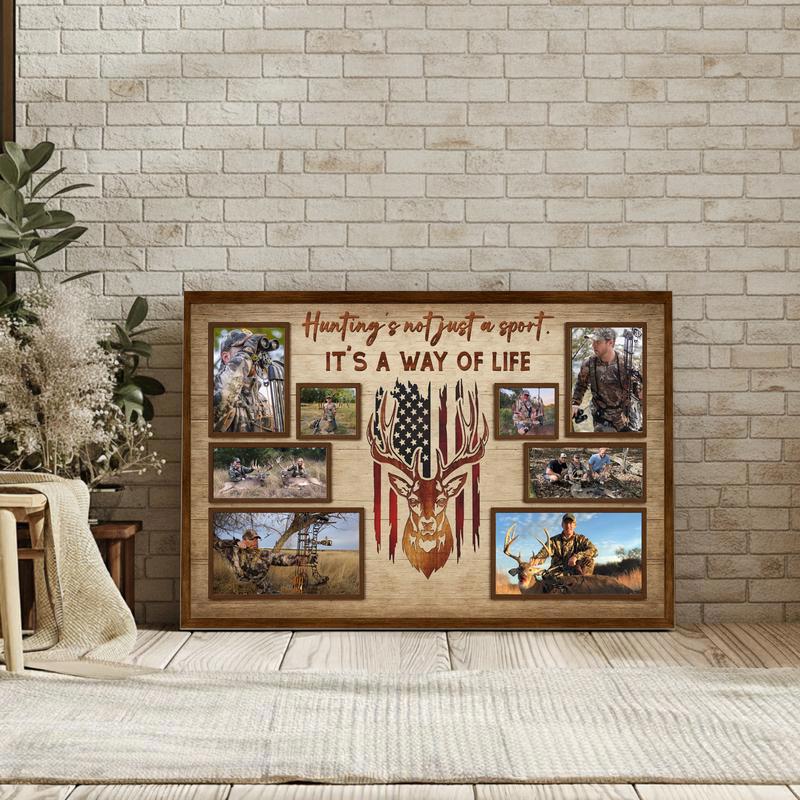 American Flag Deer Photo Collage - Personalized Hunting Canvas