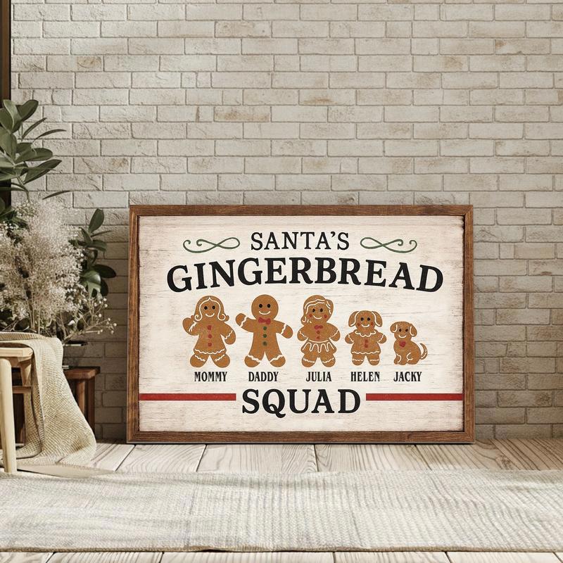 Christmas Gingerbread Family Canvas - Personalized Name & Cookie