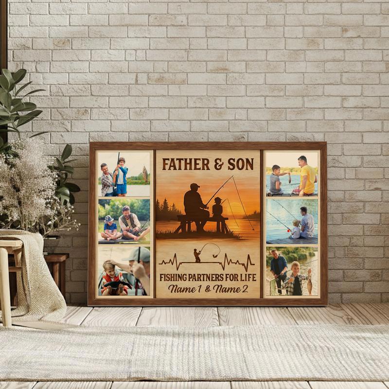 Father & Son Fishing Keepsake Canvas - Custom Photo Collage Gift