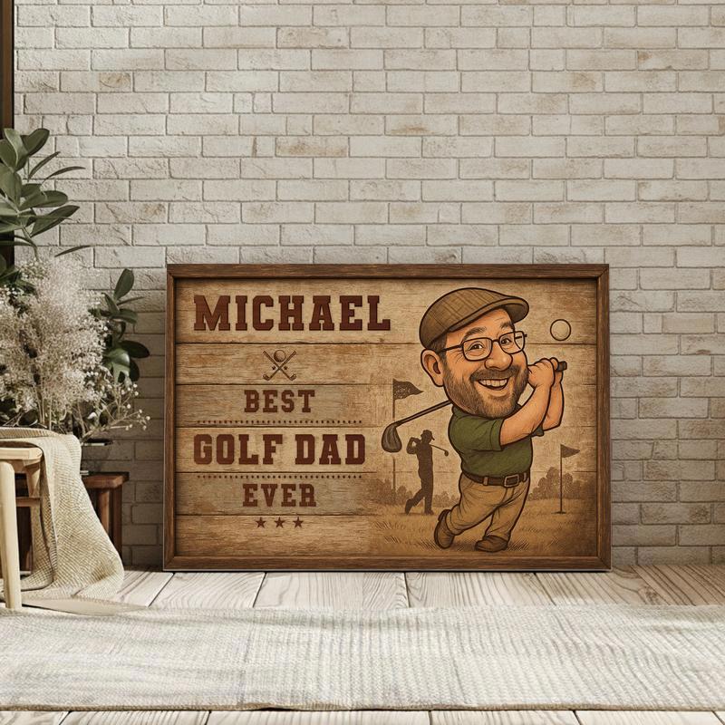 Funny Gift For Dad - Custom Golf Dad Caricature Portrait Canvas
