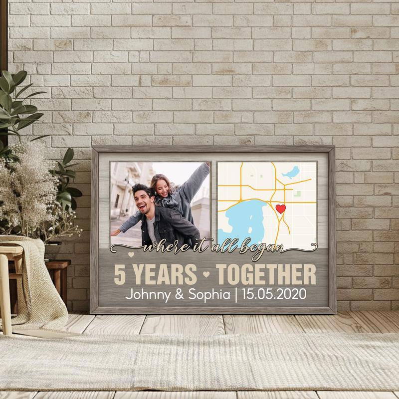 Our Journey Starts Here - Personalized Anniversary Map Gift Canvas
