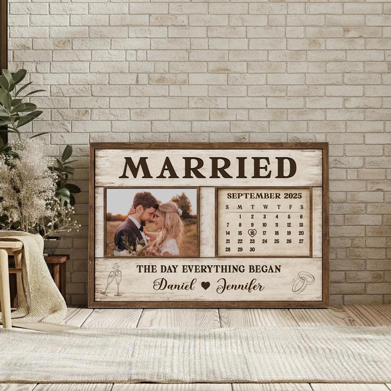 "Our Story Began" Personalized Rustic Wedding Date Canvas